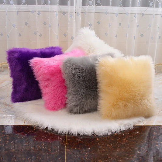 Cushion Cover Modern Simple Soft Fluffy Pure White Plush Pillow Home Cushion Artificial Imitation Wool Pillow Cover