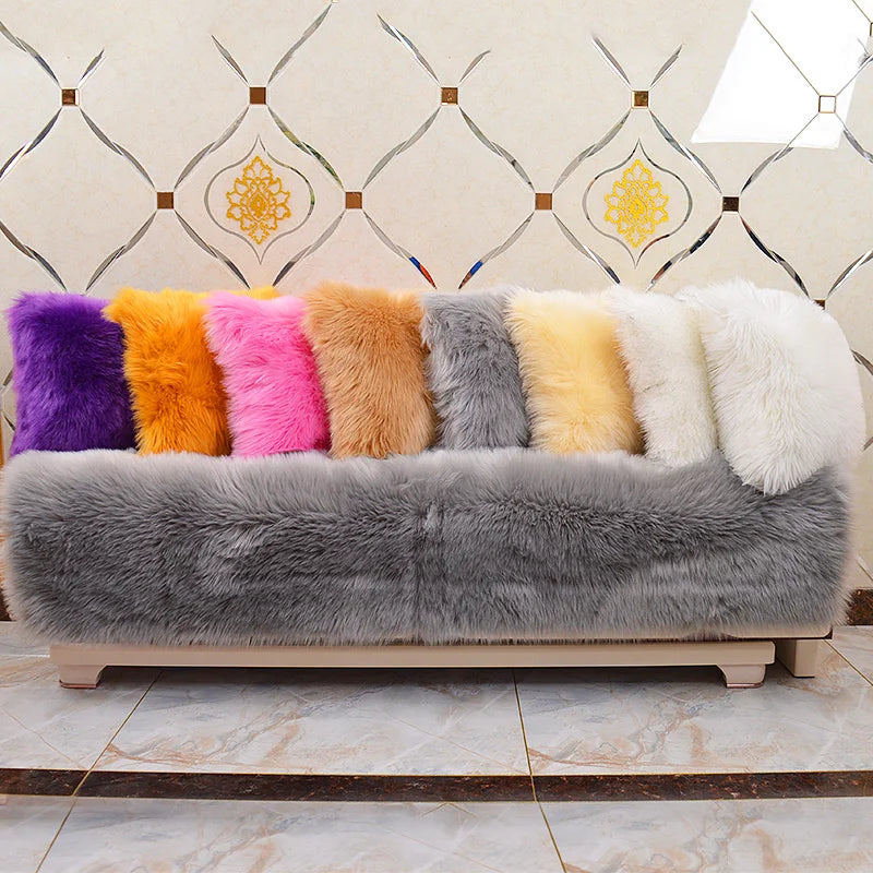 Cushion Cover Modern Simple Soft Fluffy Pure White Plush Pillow Home Cushion Artificial Imitation Wool Pillow Cover