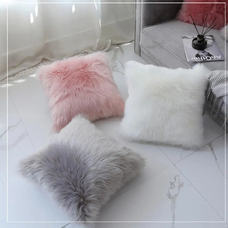 Cushion Cover Modern Simple Soft Fluffy Pure White Plush Pillow Home Cushion Artificial Imitation Wool Pillow Cover