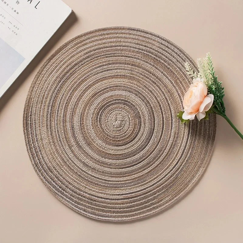 Round Placemat Table Woven Vinyl Individual Placemats for Table Non-Slip Kitchen Tableware Drink Cup Coaster Hoilday Decoration