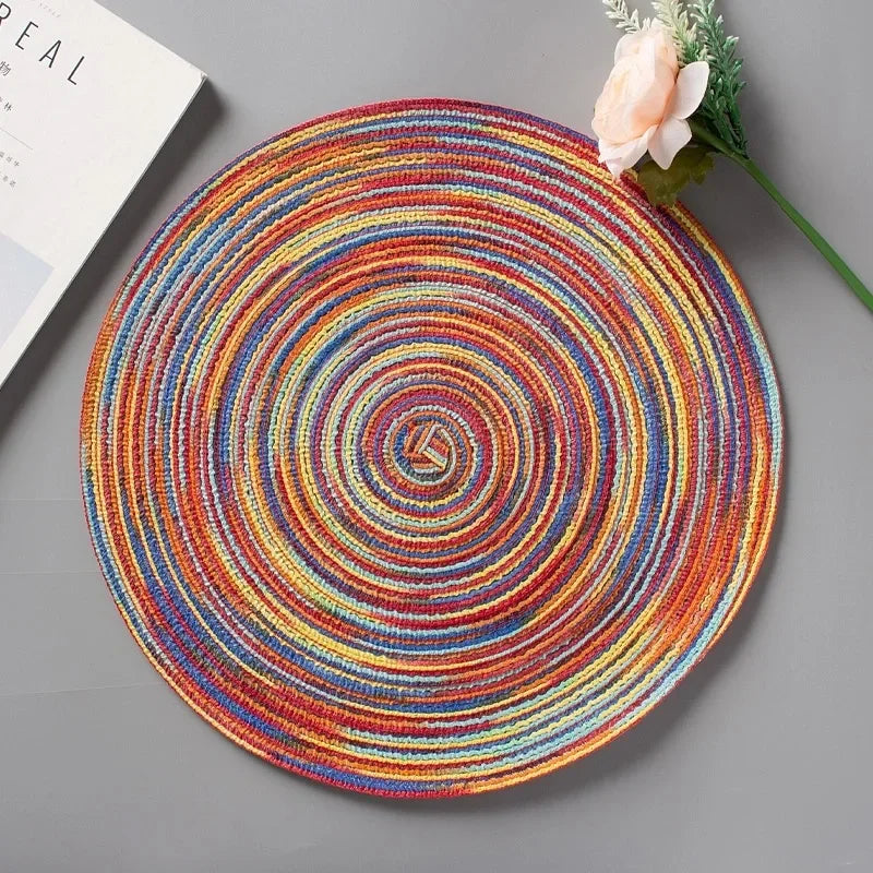 Round Placemat Table Woven Vinyl Individual Placemats for Table Non-Slip Kitchen Tableware Drink Cup Coaster Hoilday Decoration