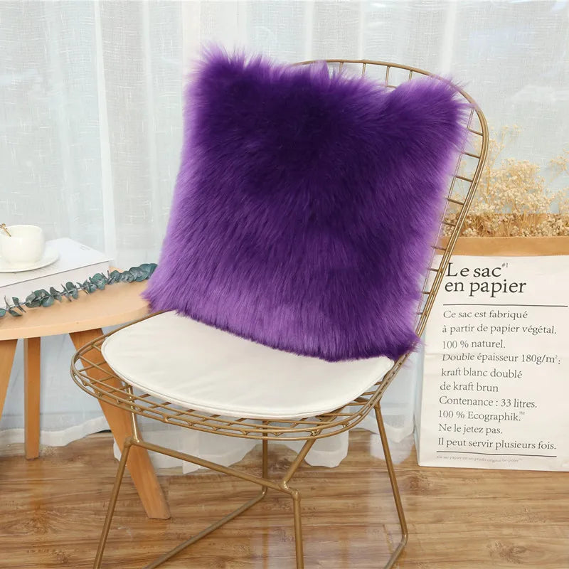 Cushion Cover Modern Simple Soft Fluffy Pure White Plush Pillow Home Cushion Artificial Imitation Wool Pillow Cover