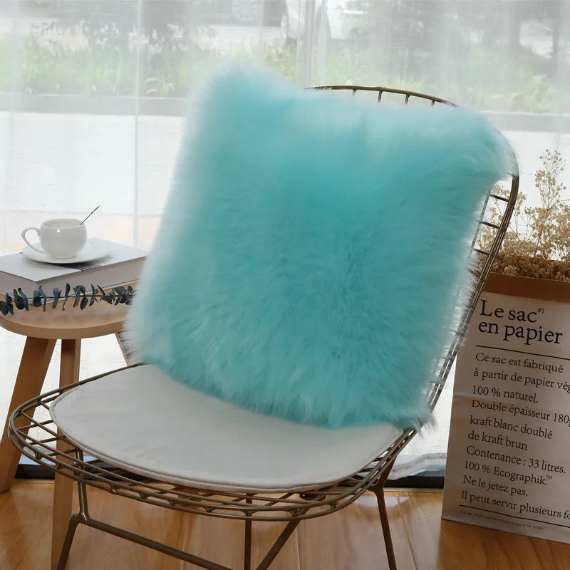 Cushion Cover Modern Simple Soft Fluffy Pure White Plush Pillow Home Cushion Artificial Imitation Wool Pillow Cover