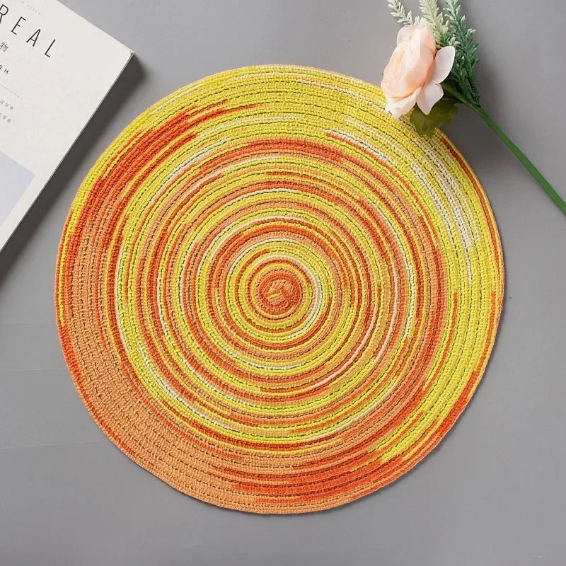 Round Placemat Table Woven Vinyl Individual Placemats for Table Non-Slip Kitchen Tableware Drink Cup Coaster Hoilday Decoration