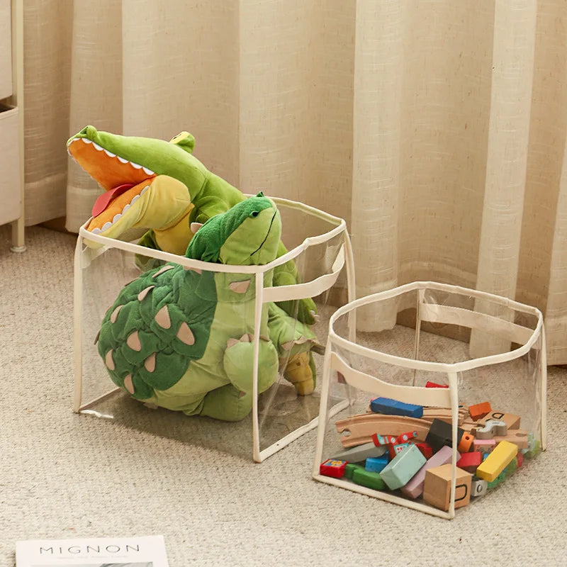 Foldable Children's Toys Storage Basket Transparent Organizer for Toys Clothes Books Large-Capacity Household Storage Bag