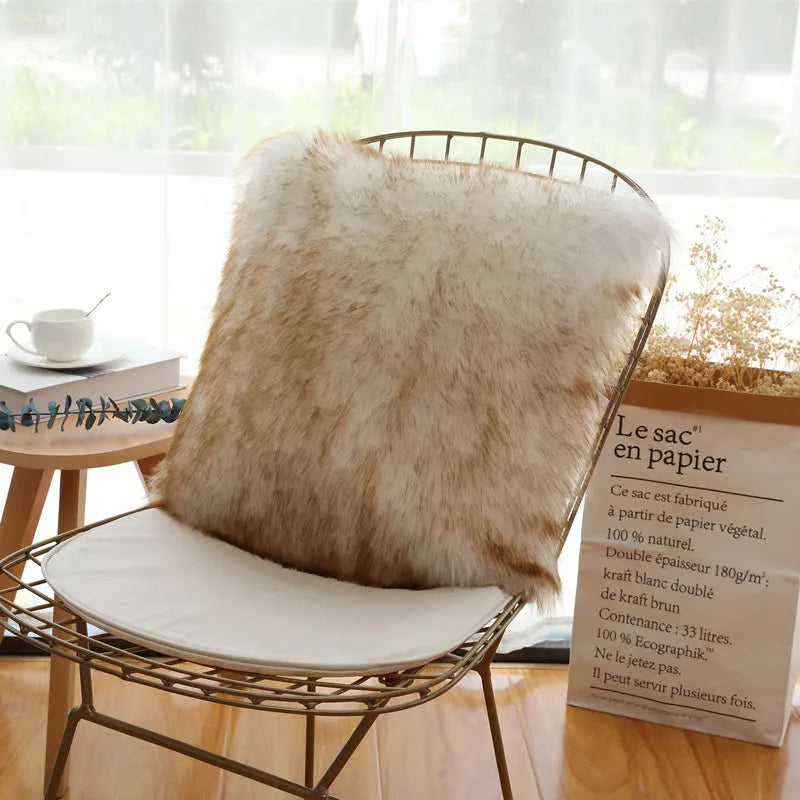 Cushion Cover Modern Simple Soft Fluffy Pure White Plush Pillow Home Cushion Artificial Imitation Wool Pillow Cover