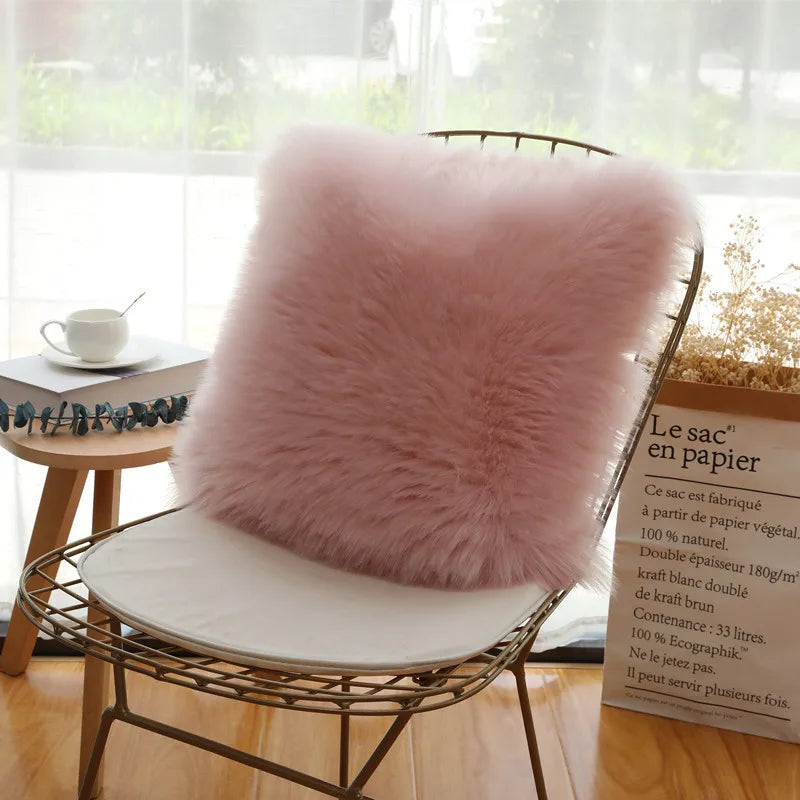 Cushion Cover Modern Simple Soft Fluffy Pure White Plush Pillow Home Cushion Artificial Imitation Wool Pillow Cover