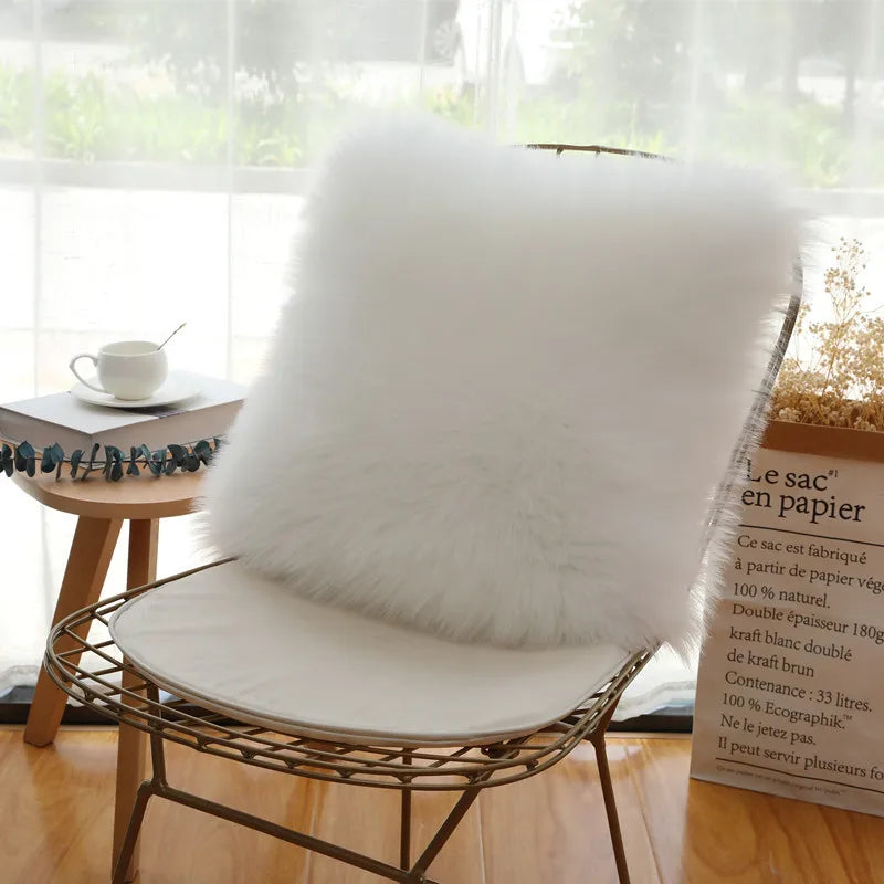 Cushion Cover Modern Simple Soft Fluffy Pure White Plush Pillow Home Cushion Artificial Imitation Wool Pillow Cover