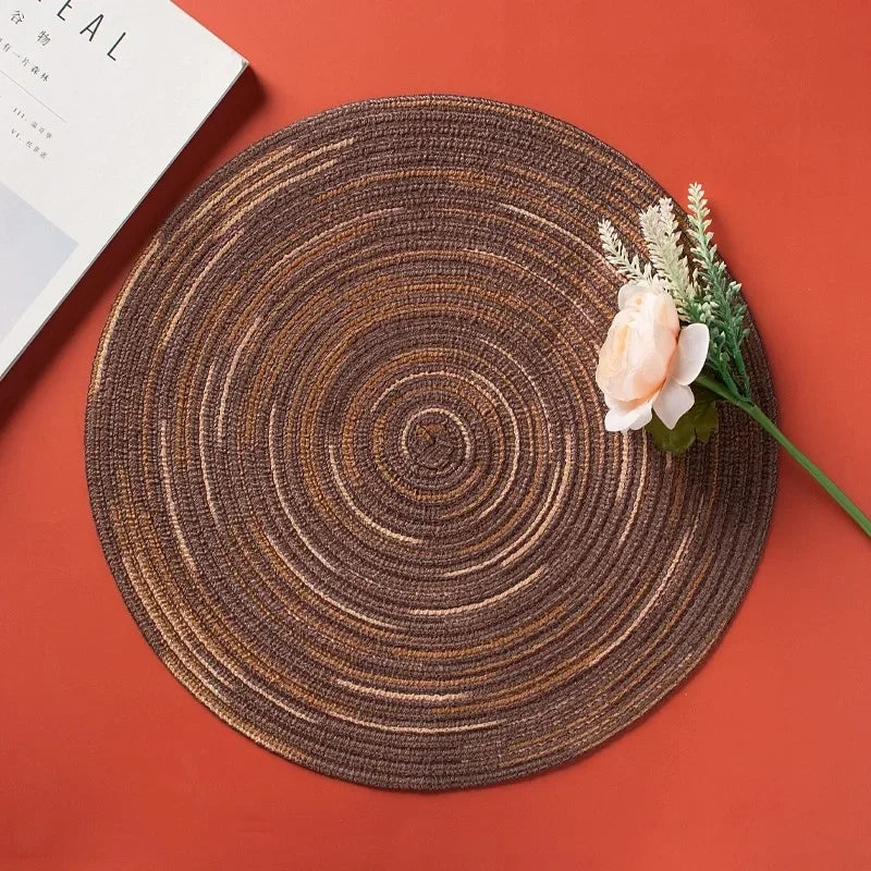 Round Placemat Table Woven Vinyl Individual Placemats for Table Non-Slip Kitchen Tableware Drink Cup Coaster Hoilday Decoration