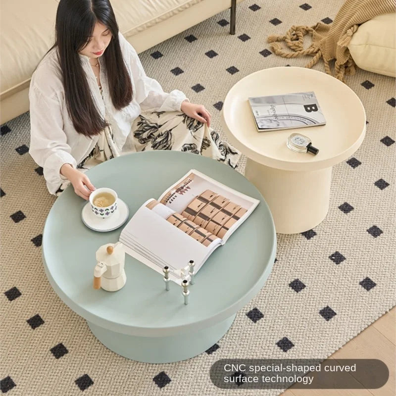 MOMO Scandinavian Small House Martini Cream Style Round Coffee Table Modern Simple Ins Living Room Household Sofa Side Table