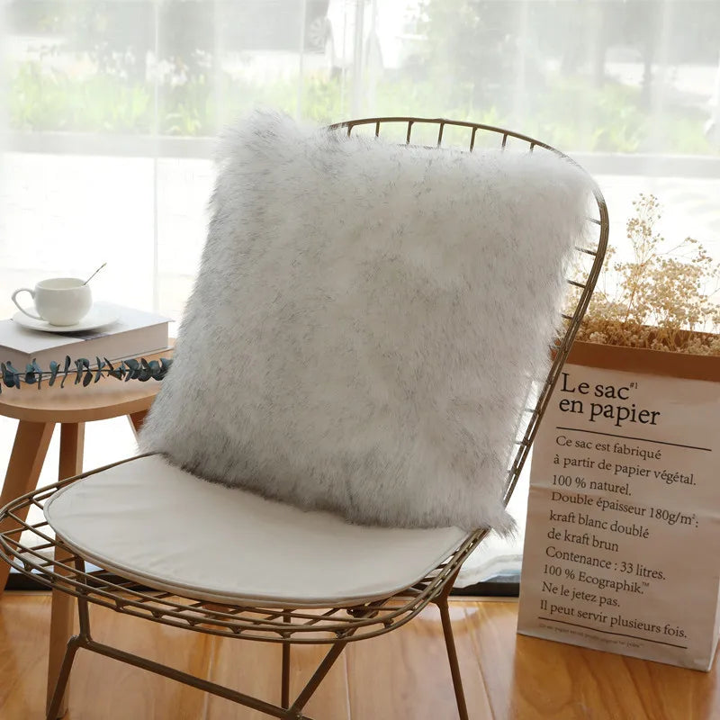 Cushion Cover Modern Simple Soft Fluffy Pure White Plush Pillow Home Cushion Artificial Imitation Wool Pillow Cover