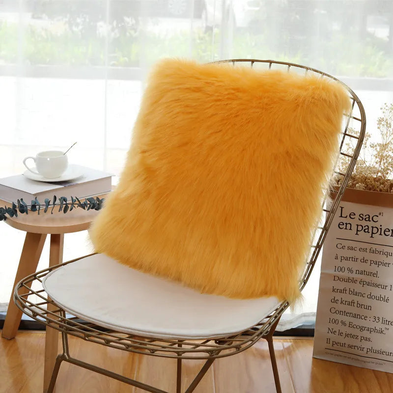 Cushion Cover Modern Simple Soft Fluffy Pure White Plush Pillow Home Cushion Artificial Imitation Wool Pillow Cover