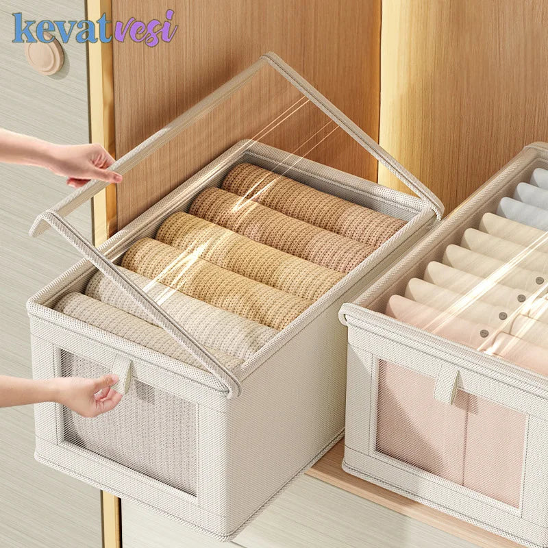 Foladable Clothes Storage Box with Cover Closet Storage Box for Underwear Socks Moisture and Dustproofwardrobe Organizer