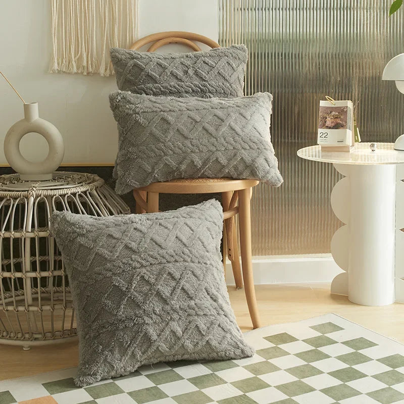 30*50cm/45*45cm Geometric Jacquard Plush Throw Pillow Covers for Couch Bed Sofa Farmhouse Neutral Solid Color Soft Cushion Cover