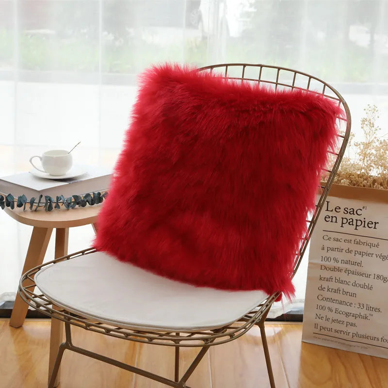 Cushion Cover Modern Simple Soft Fluffy Pure White Plush Pillow Home Cushion Artificial Imitation Wool Pillow Cover